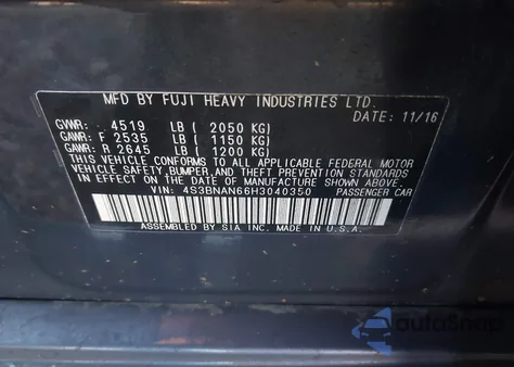 2017 Subaru Legacy 2.5I Limited z USA, uszkodzony, nr VIN 4S3BNAN66H3040350